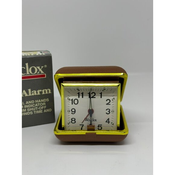 VTG Westclox Keywound Travel Alarm Clock Gold Brown UNTESTED For Parts - Picture 9 of 10